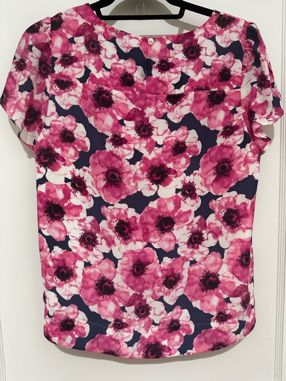 J Crew Floral Pink & Navy Puffed-sleeve Blouse